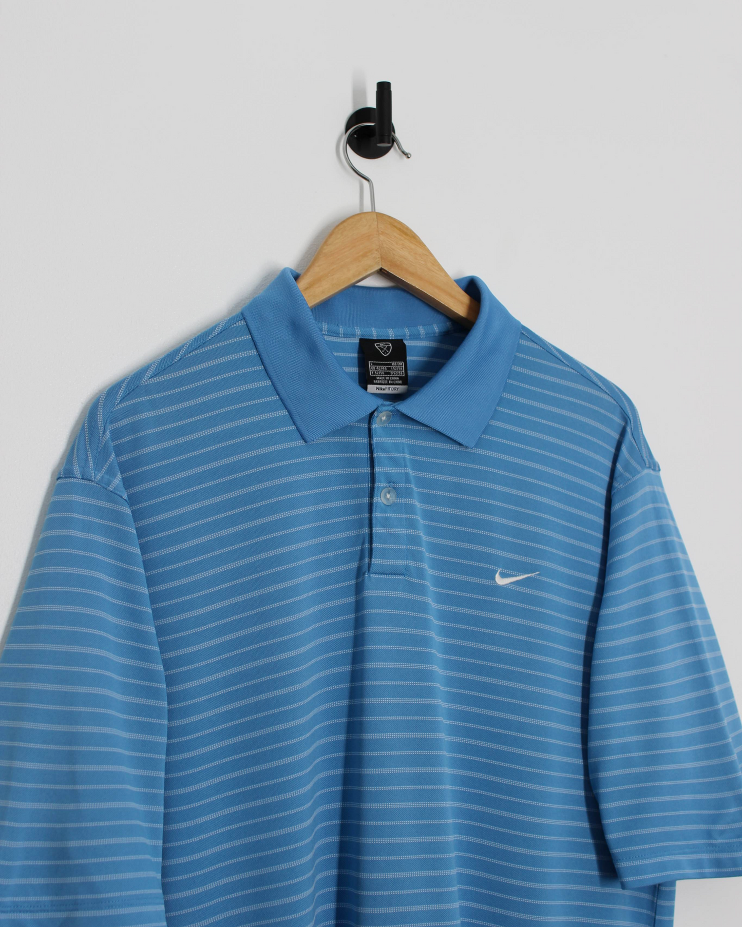 00s Nike Light Blue/White Striped Polo-Shirt (L)