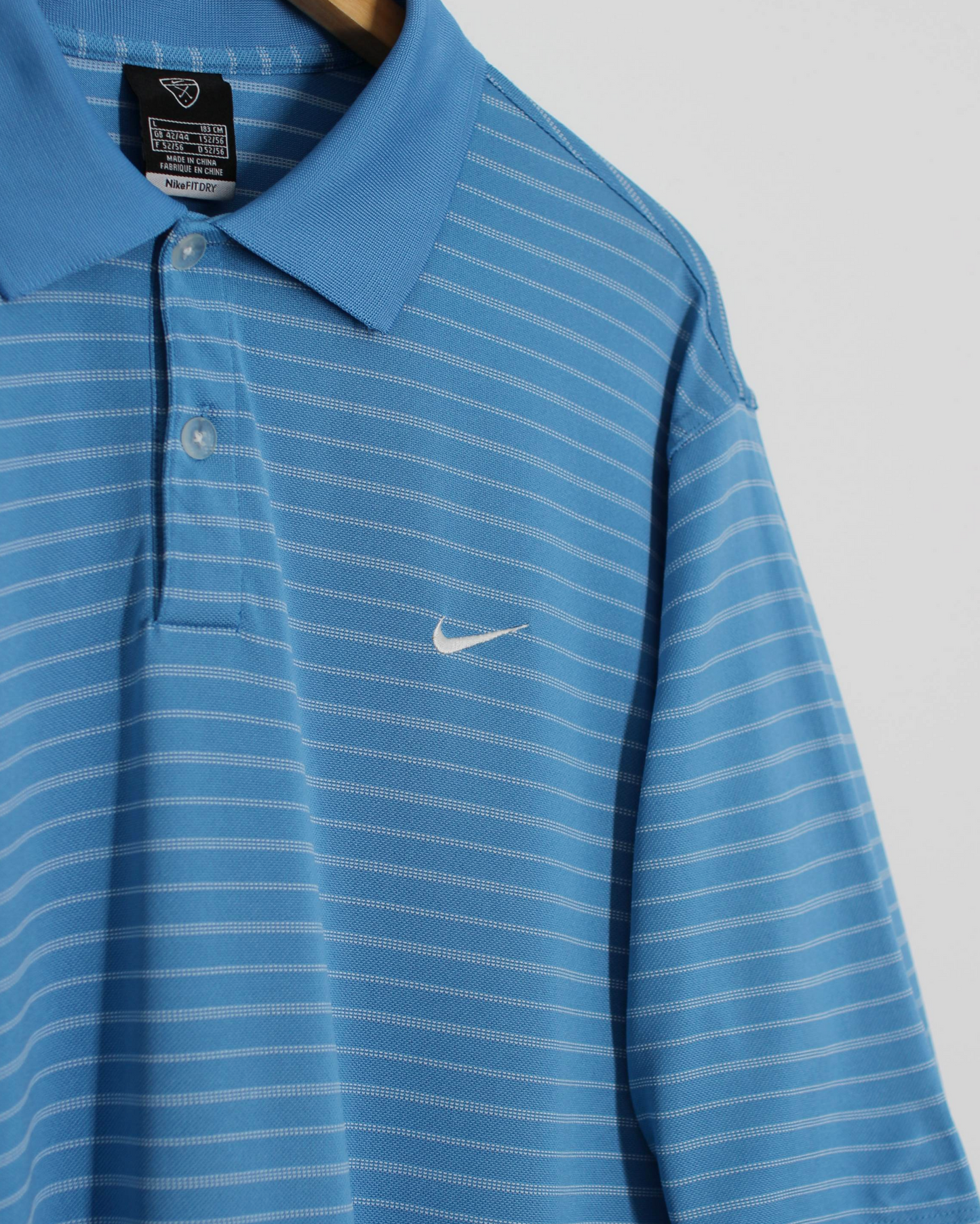 00s Nike Light Blue/White Striped Polo-Shirt (L)