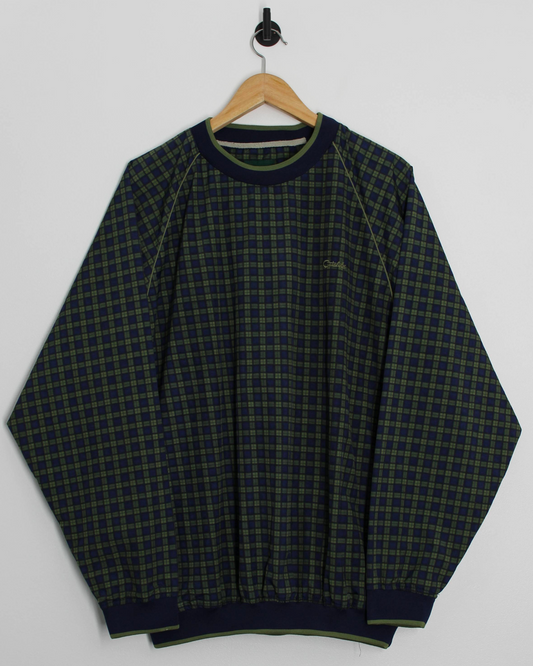 90s Catalina Green/Navy Plaid Crewneck Windbreaker (L)
