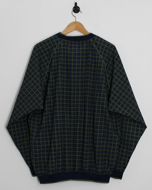 90s Catalina Green/Navy Plaid Crewneck Windbreaker (L)