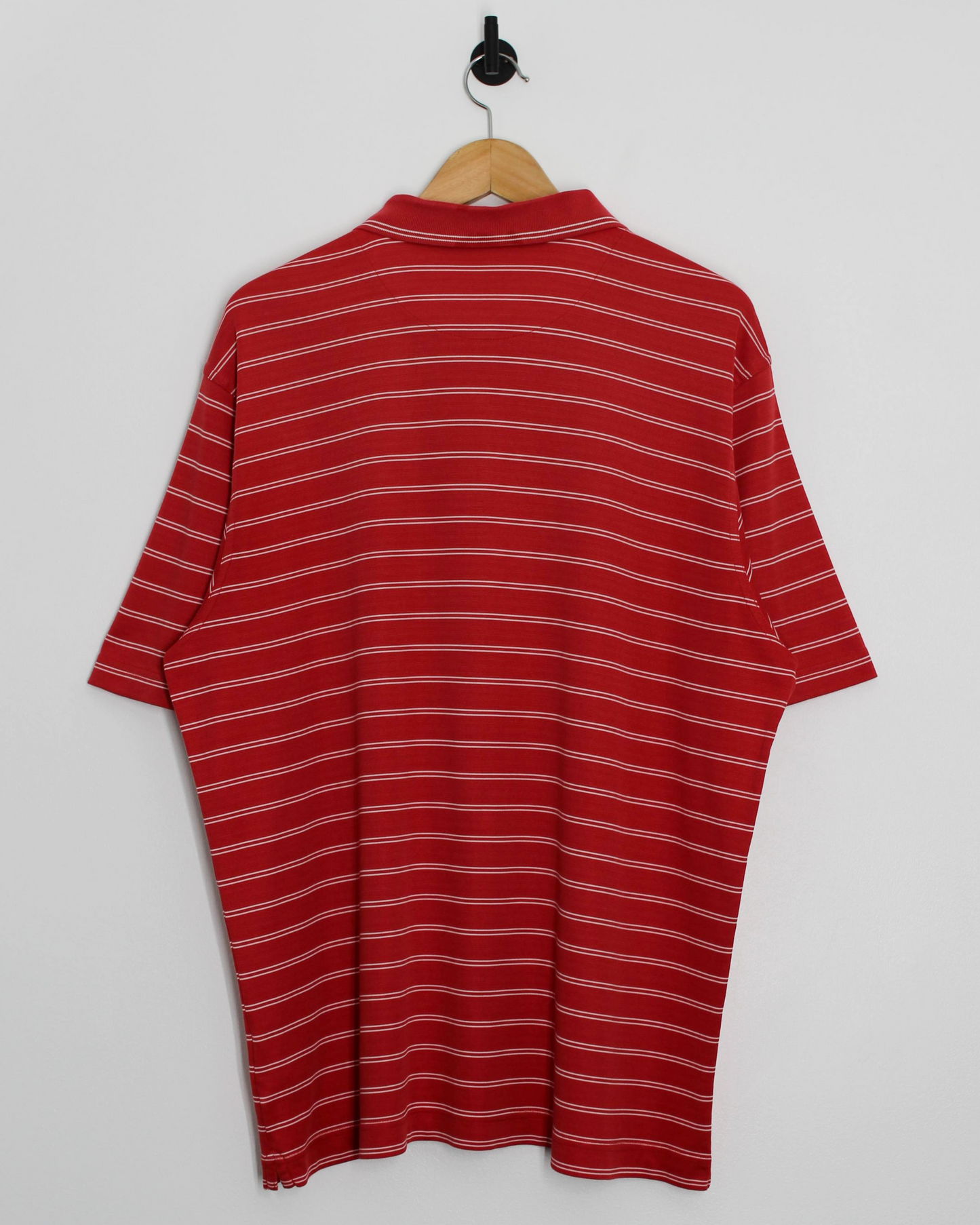 00s Nike Red/White Striped Polo-Shirt (L)