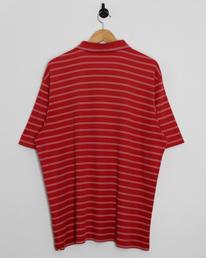 00s Nike Red/White Striped Polo-Shirt (L)