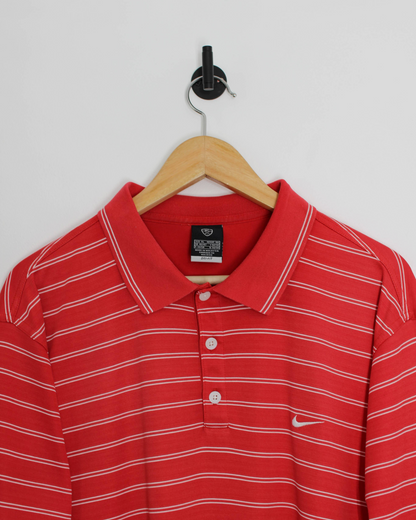 00s Nike Red/White Striped Polo-Shirt (L)