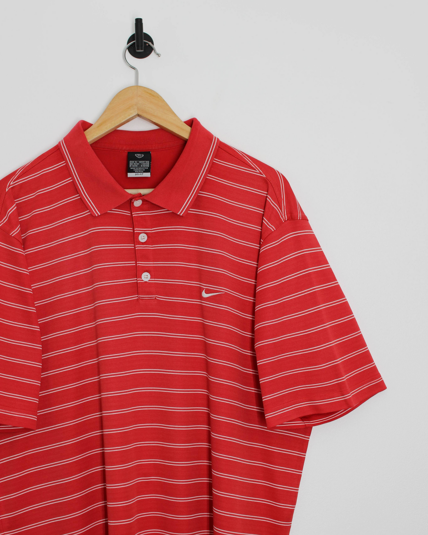 00s Nike Red/White Striped Polo-Shirt (L)