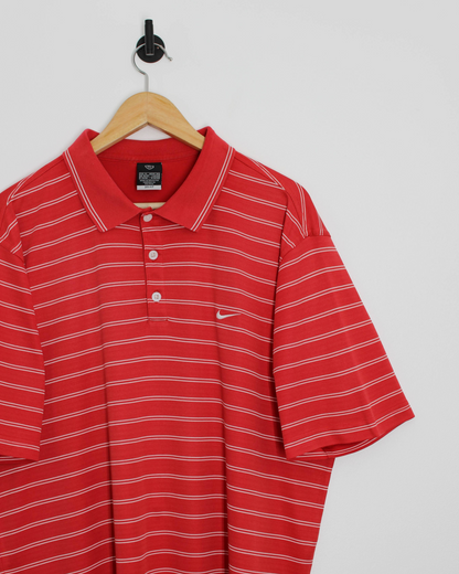 00s Nike Red/White Striped Polo-Shirt (L)