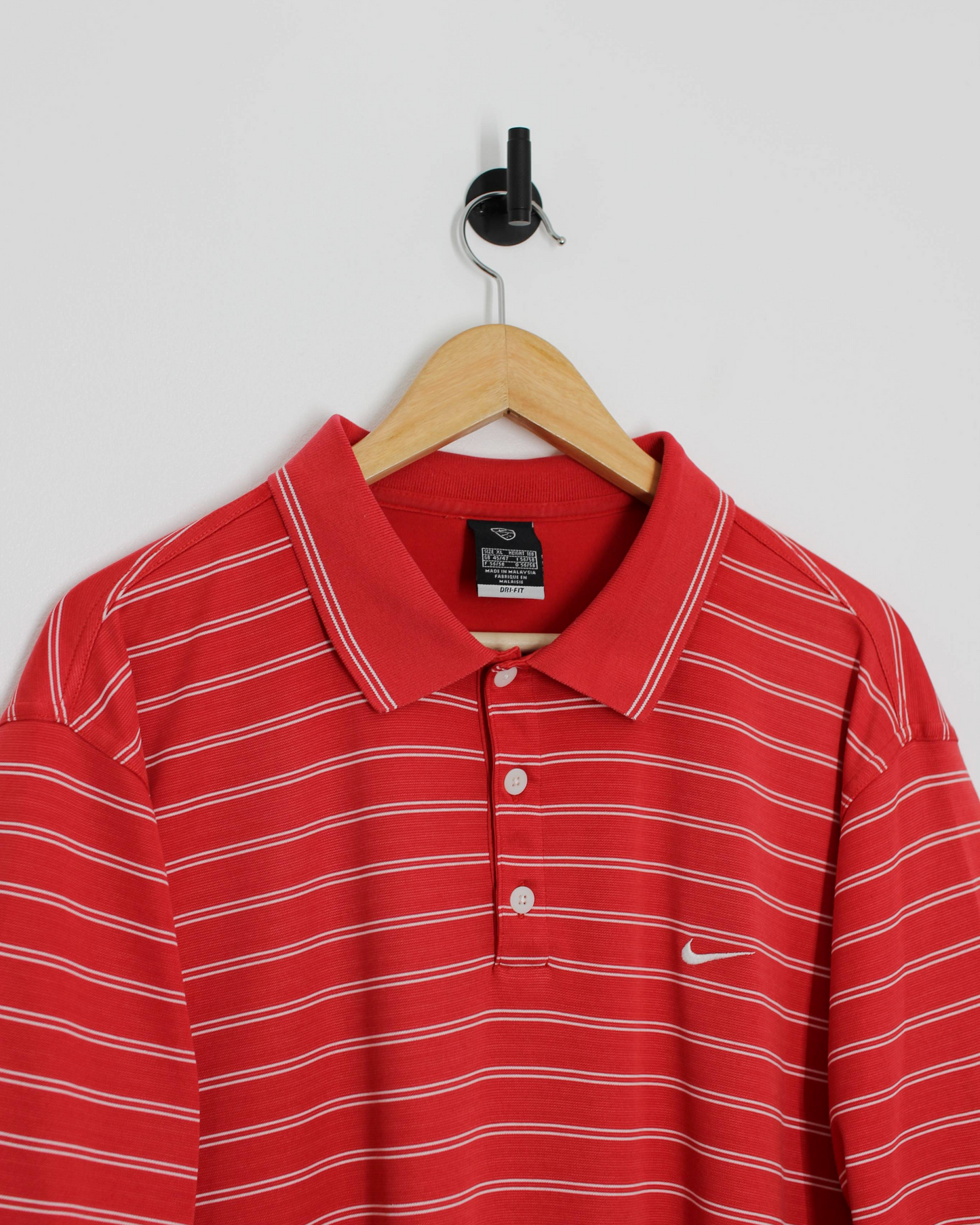 00s Nike Red/White Striped Polo-Shirt (L)