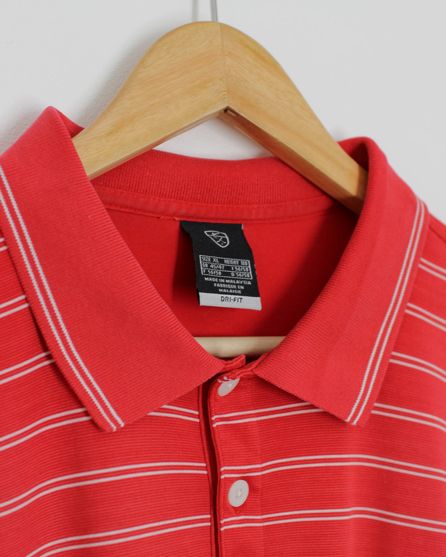 00s Nike Red/White Striped Polo-Shirt (L)