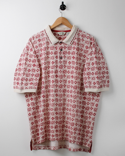 90s Reebok Red & Cream Abstract Polo (XL)