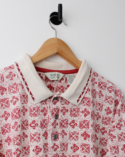 90s Reebok Red & Cream Abstract Polo (XL)