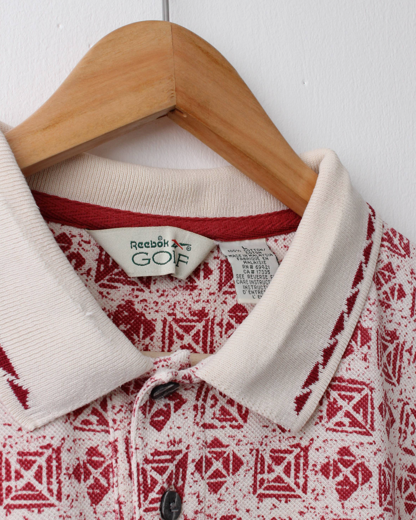 90s Reebok Red & Cream Abstract Polo (XL)