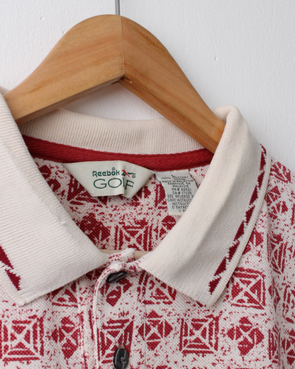 90s Reebok Red & Cream Abstract Polo (XL)