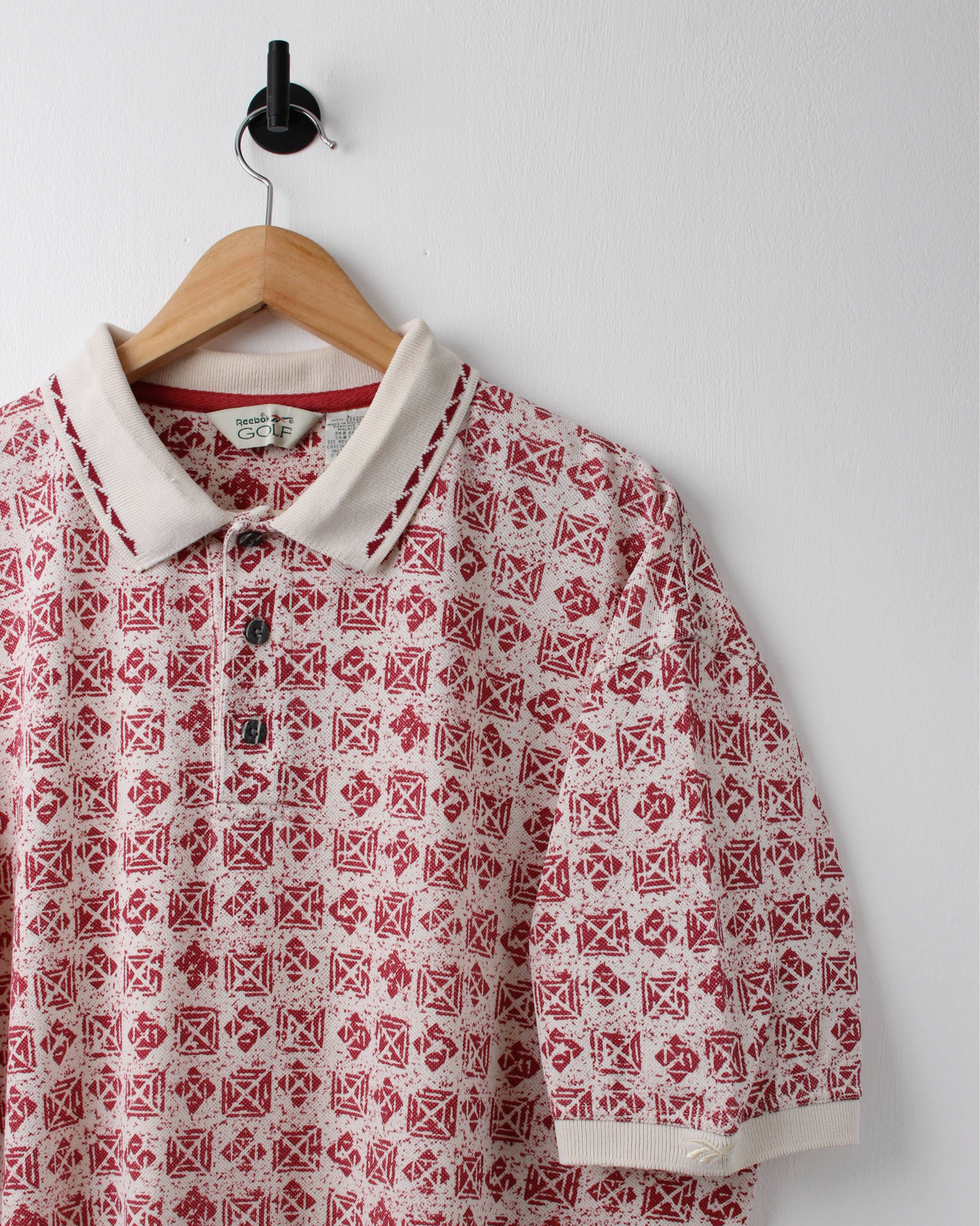 90s Reebok Red & Cream Abstract Polo (XL)
