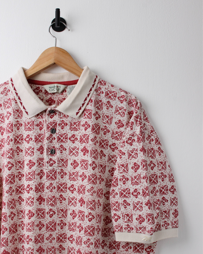 90s Reebok Red & Cream Abstract Polo (XL)