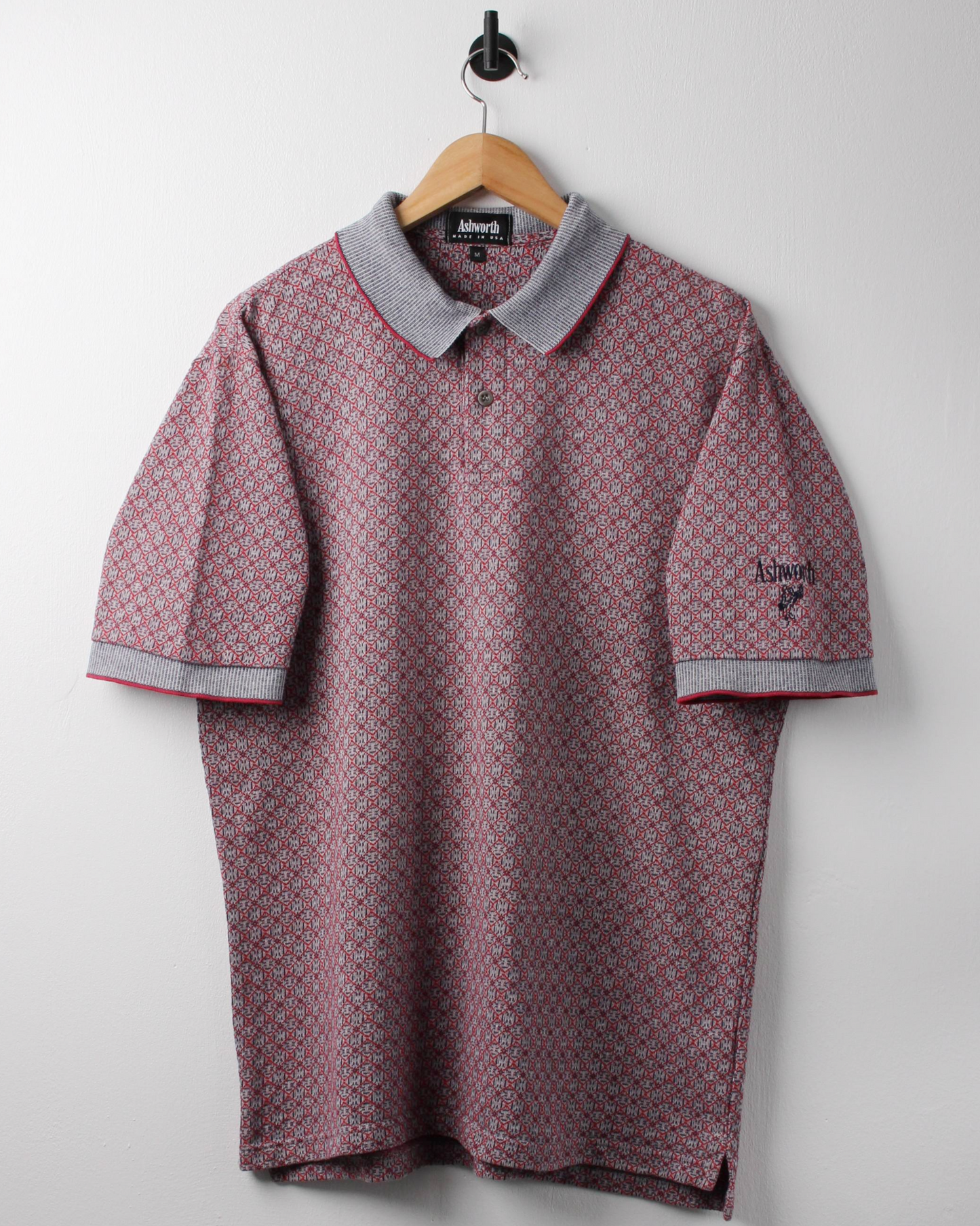 90s Ashworth Red & Grey Abstract Polo (M)