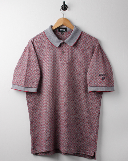 90s Ashworth Red & Grey Abstract Polo (M)