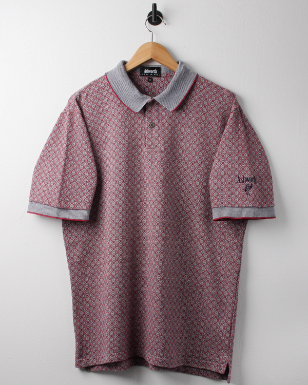 90s Ashworth Red & Grey Abstract Polo (M)