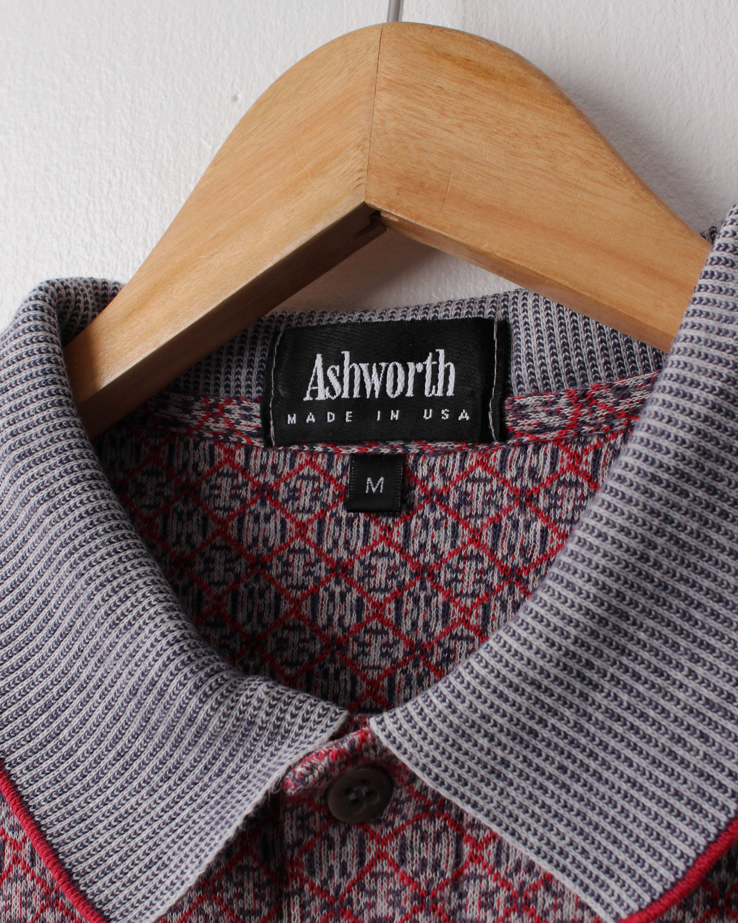 90s Ashworth Red & Grey Abstract Polo (M)