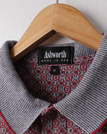 90s Ashworth Red & Grey Abstract Polo (M)