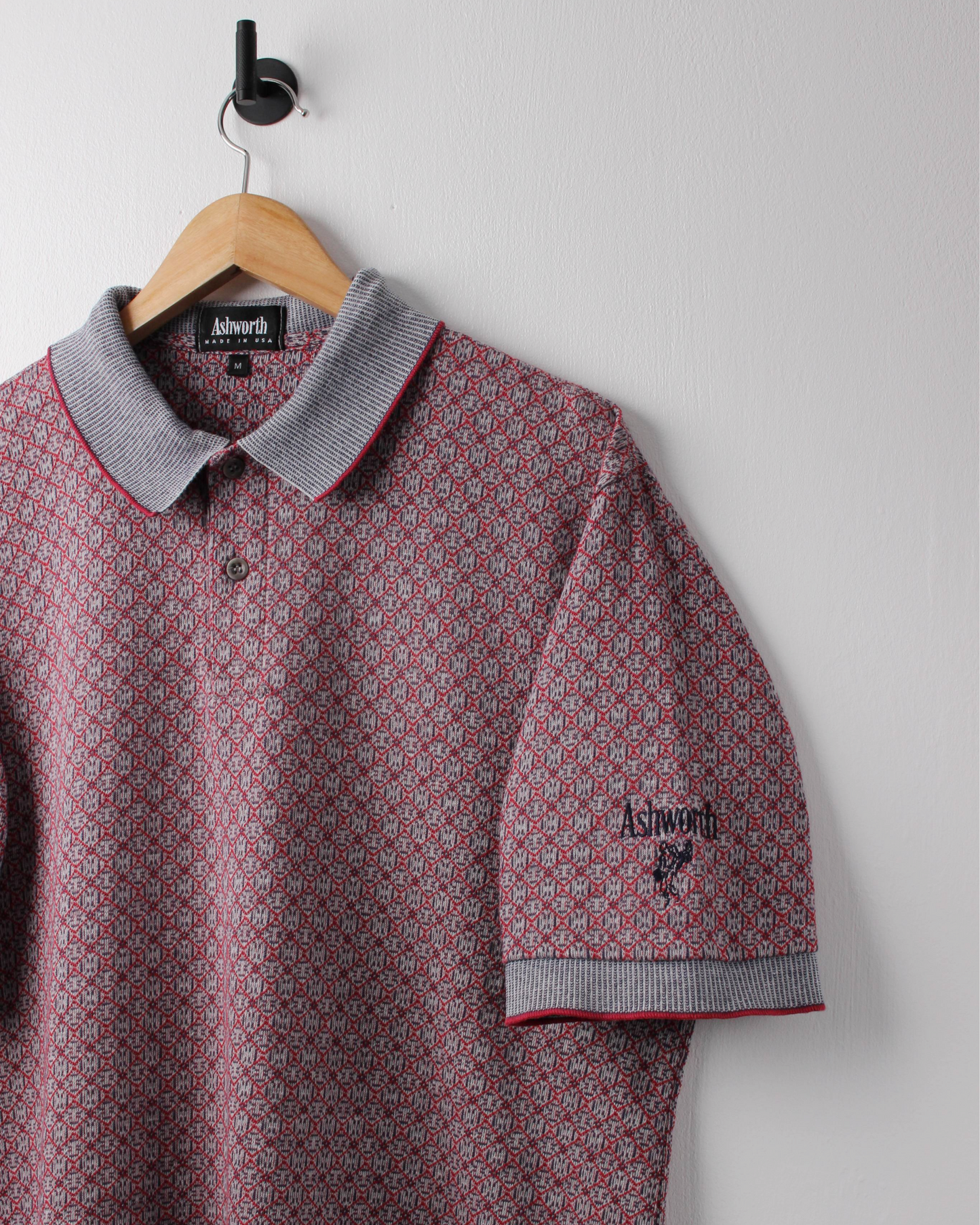 90s Ashworth Red & Grey Abstract Polo (M)