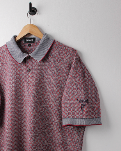 90s Ashworth Red & Grey Abstract Polo (M)