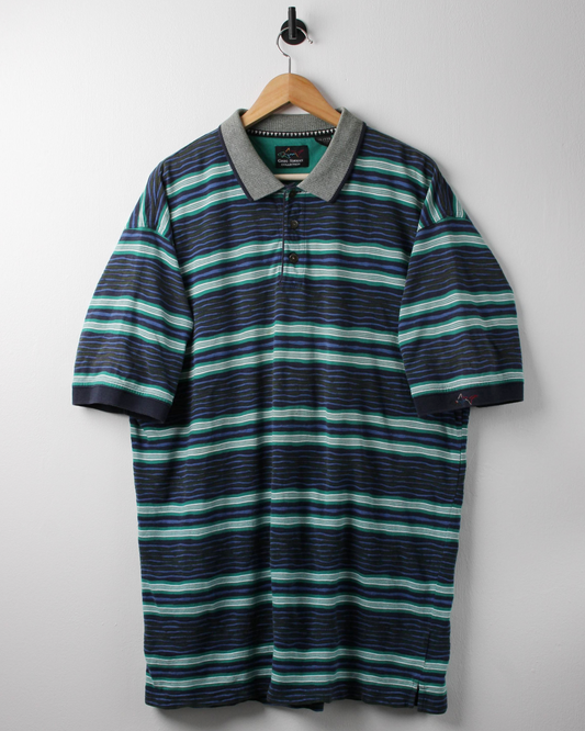90s Greg Norman Blue & Green Striped Polo (XXL)