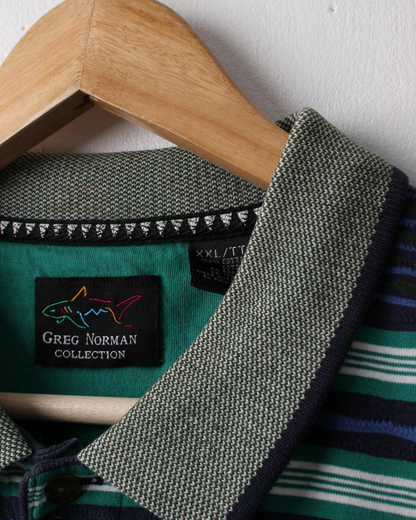 90s Greg Norman Blue & Green Striped Polo (XXL)
