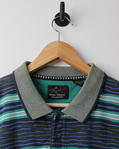 90s Greg Norman Blue & Green Striped Polo (XXL)