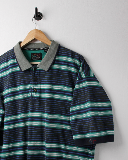 90s Greg Norman Blue & Green Striped Polo (XXL)