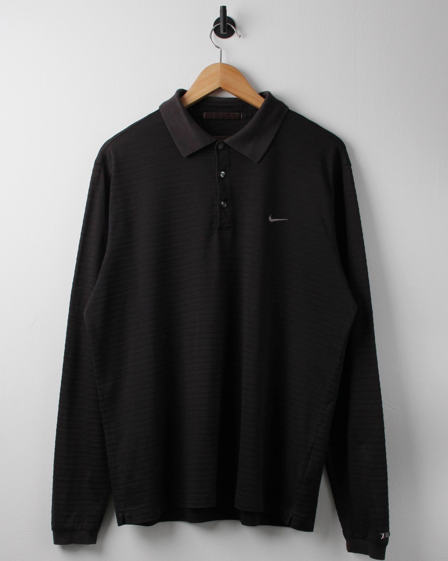 00s Nike Tiger Woods Black Textured Long Sleeve Polo (M)