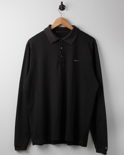 00s Nike Tiger Woods Black Textured Long Sleeve Polo (M)