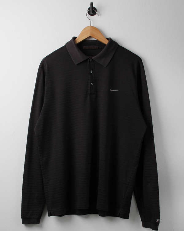 00s Nike Tiger Woods Black Textured Long Sleeve Polo (M)