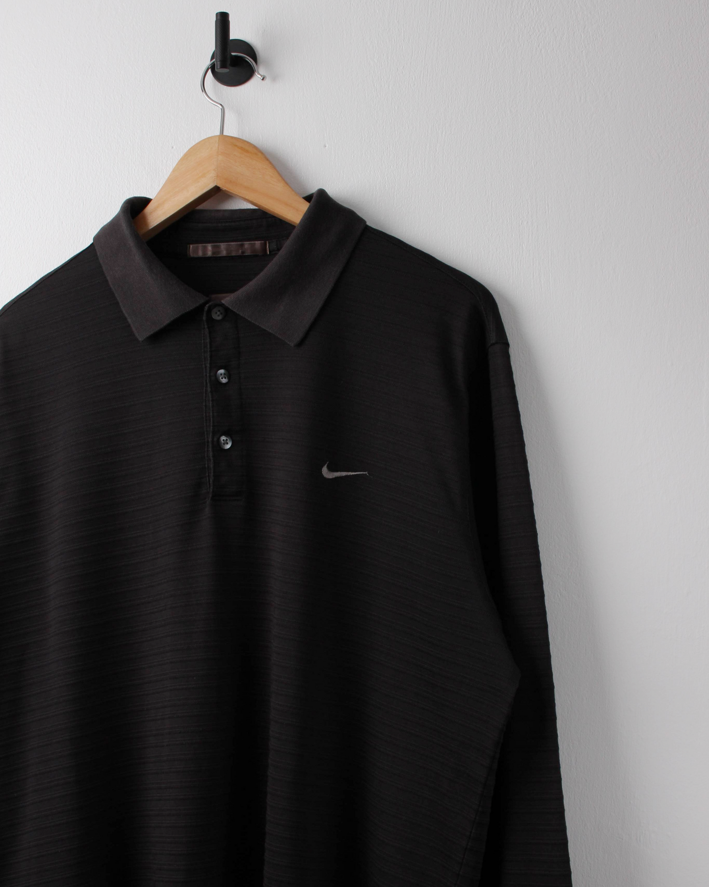 00s Nike Tiger Woods Black Textured Long Sleeve Polo (M)