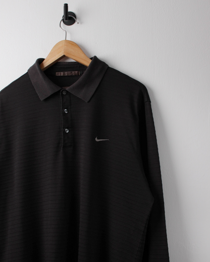 00s Nike Tiger Woods Black Textured Long Sleeve Polo (M)