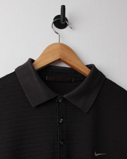 00s Nike Tiger Woods Black Textured Long Sleeve Polo (M)