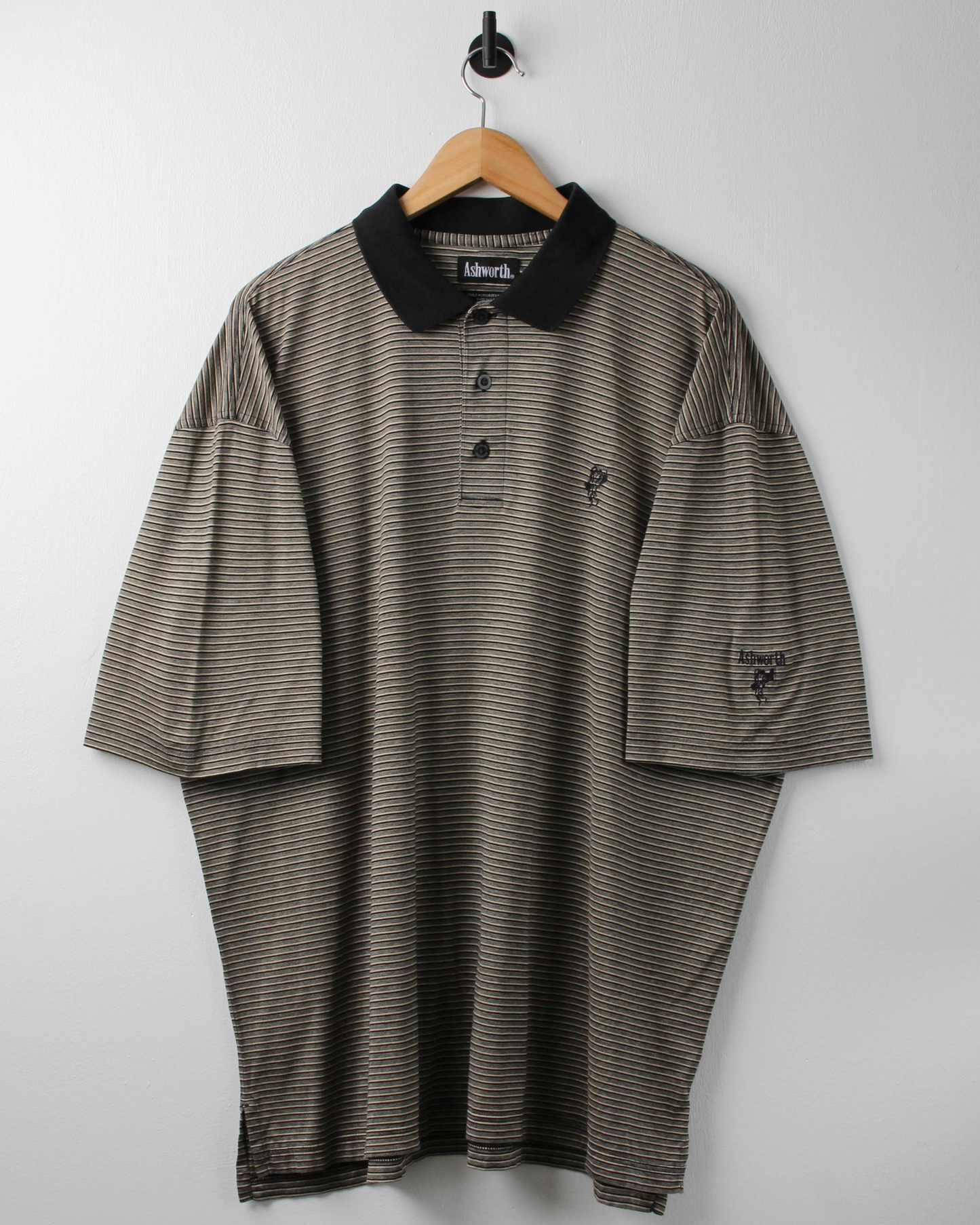 90s Ashworth Black & Yellow Striped Polo (XXL)
