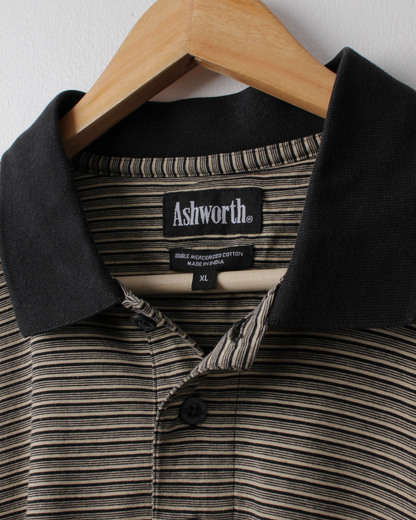 90s Ashworth Black & Yellow Striped Polo (XXL)