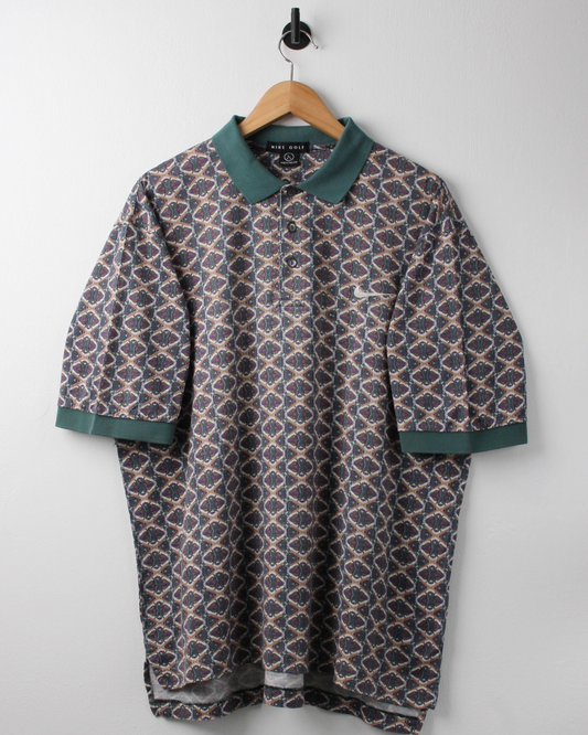90s Nike Green & Purple Abstract Pattern Polo (L)