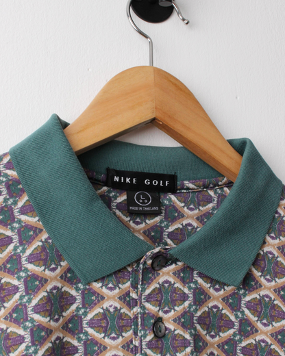 90s Nike Green & Purple Abstract Pattern Polo (L)