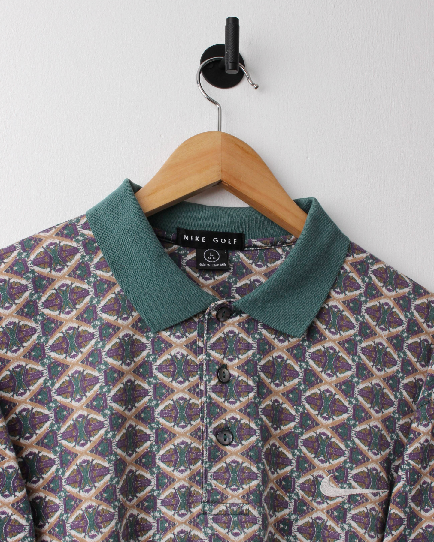 90s Nike Green & Purple Abstract Pattern Polo (L)