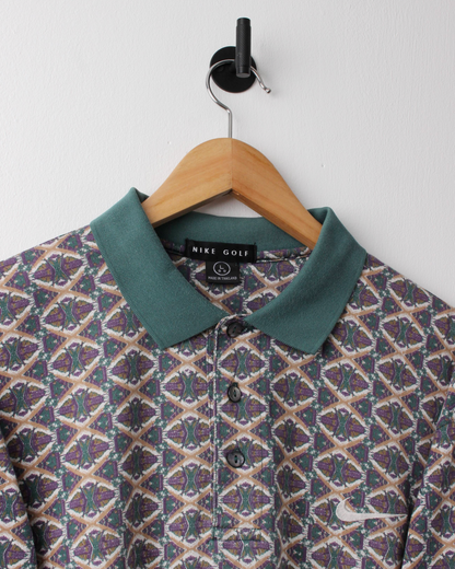 90s Nike Green & Purple Abstract Pattern Polo (L)