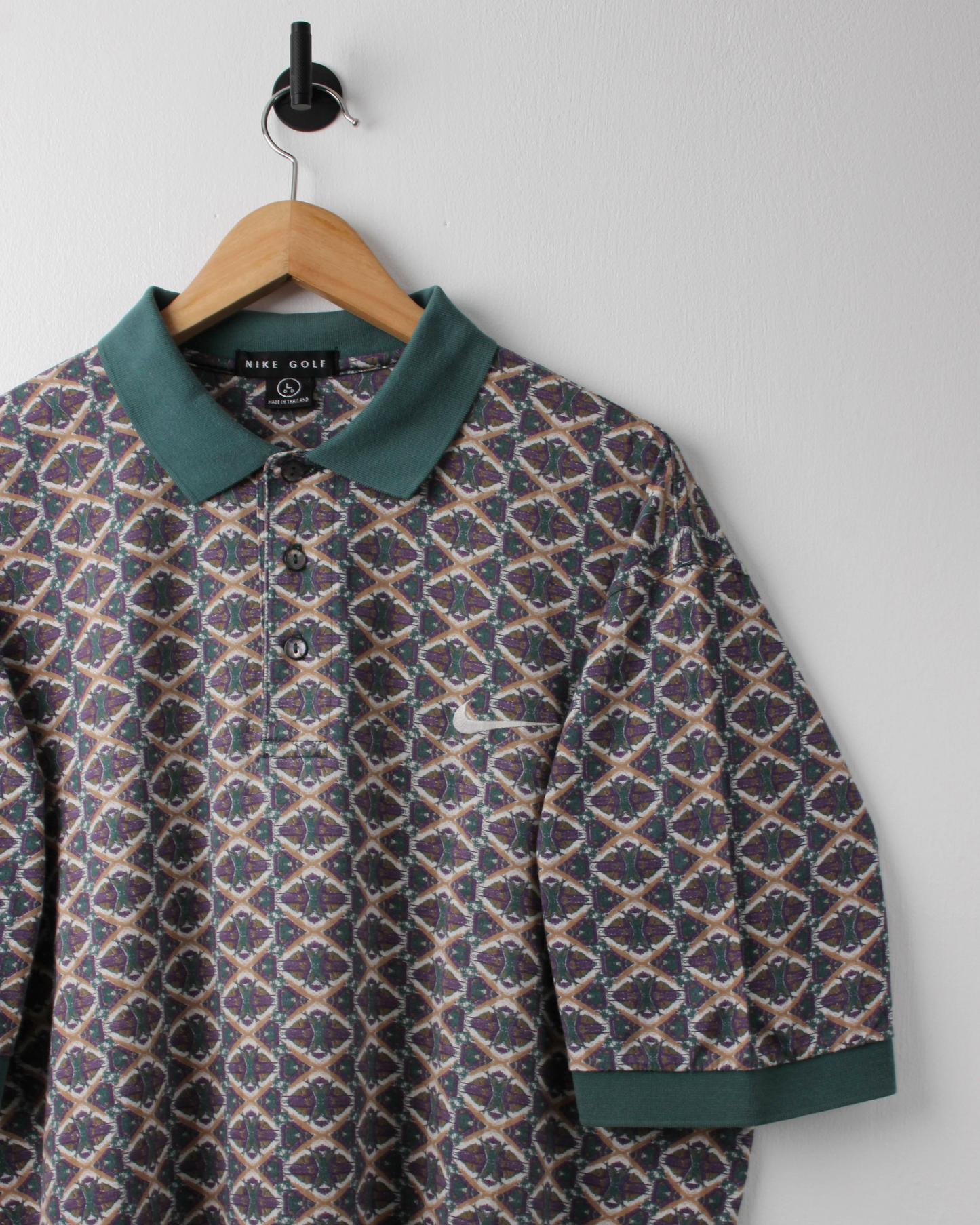 90s Nike Green & Purple Abstract Pattern Polo (L)