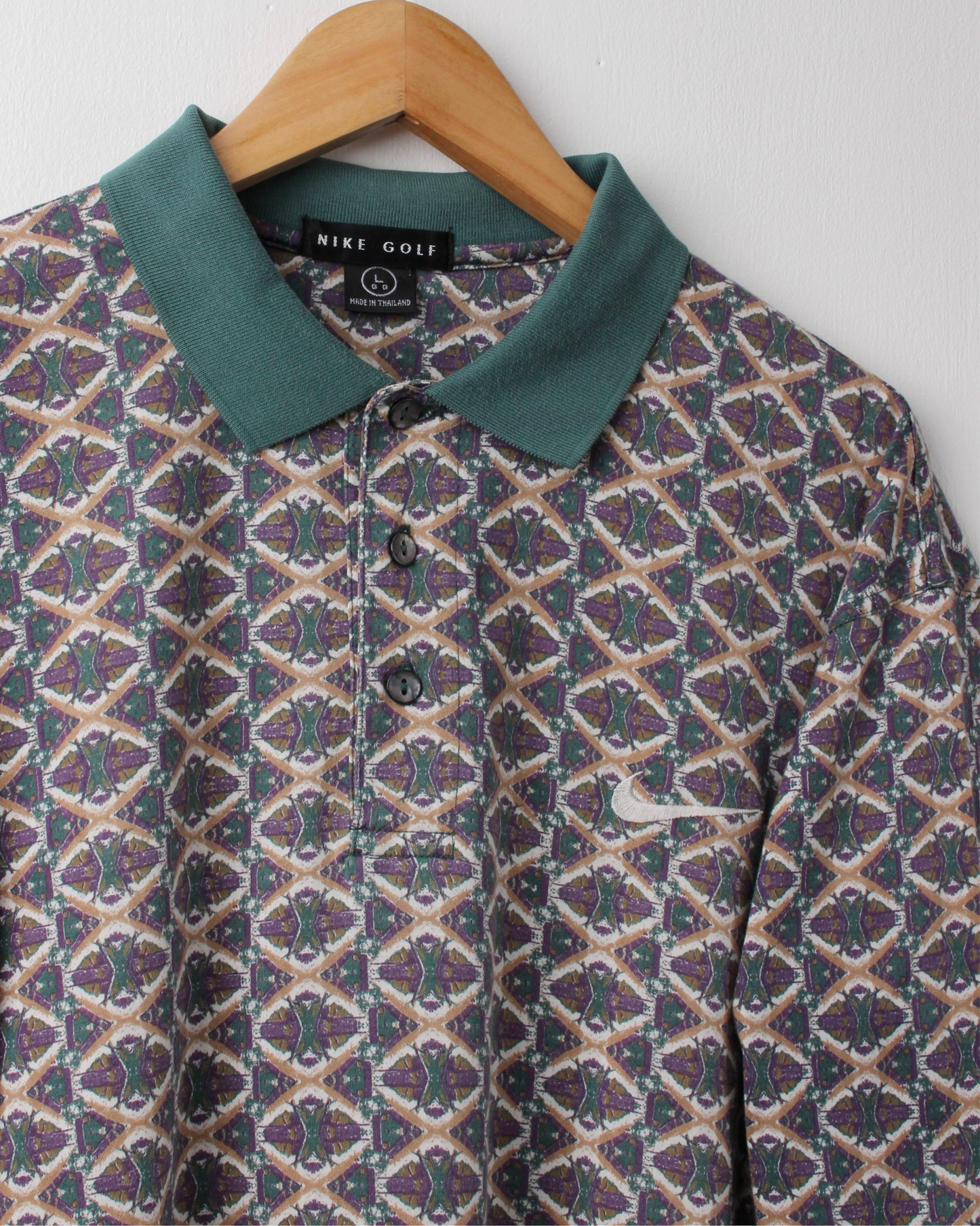 90s Nike Green & Purple Abstract Pattern Polo (L)