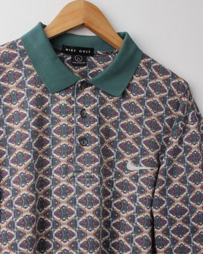 90s Nike Green & Purple Abstract Pattern Polo (L)