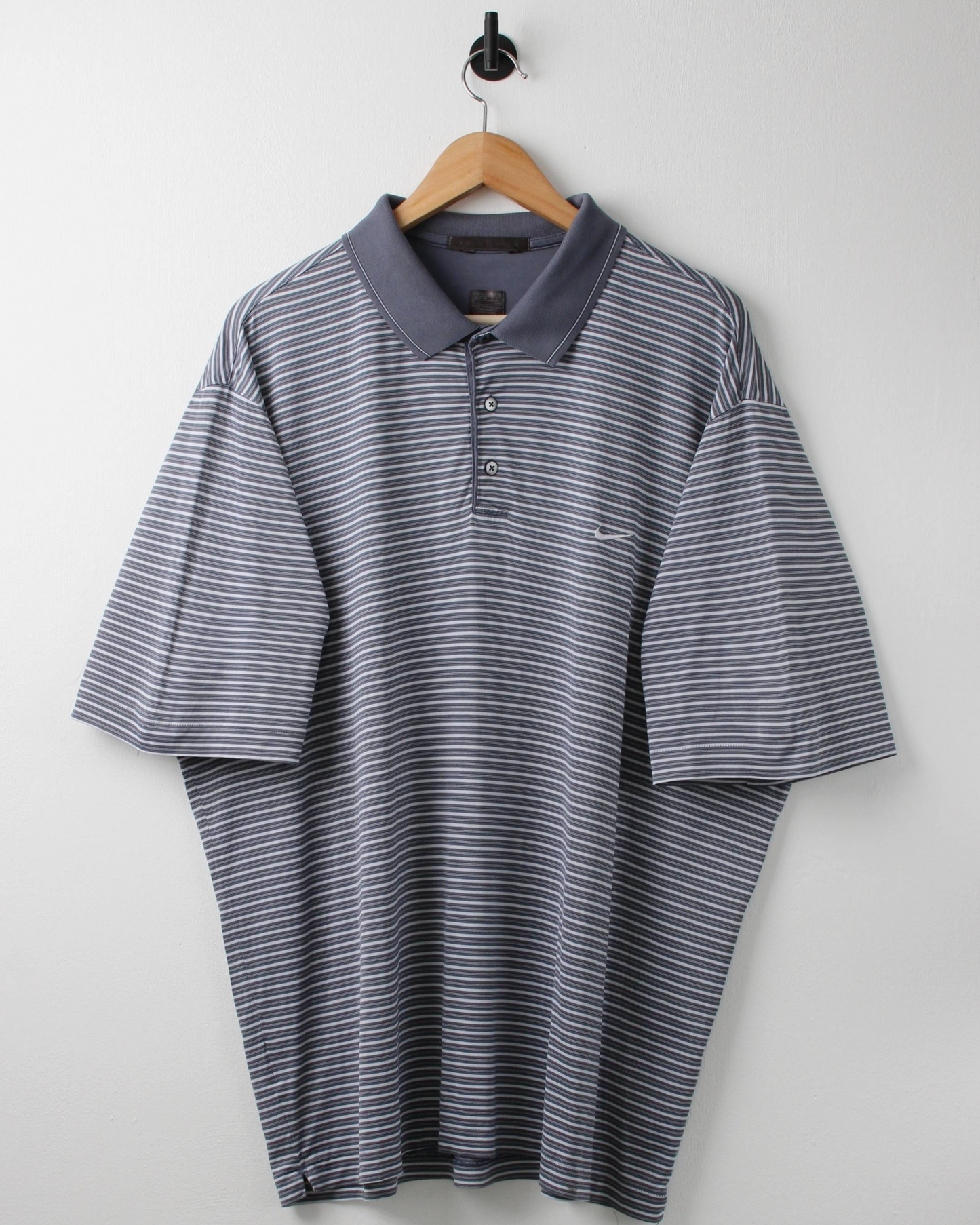 00s Nike Tiger Woods Grey & White Striped Polo (XXL)