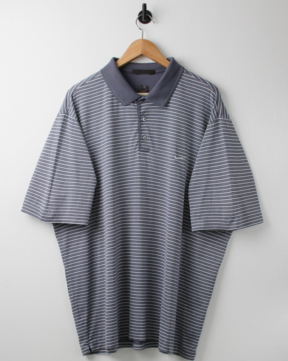 00s Nike Tiger Woods Grey & White Striped Polo (XXL)