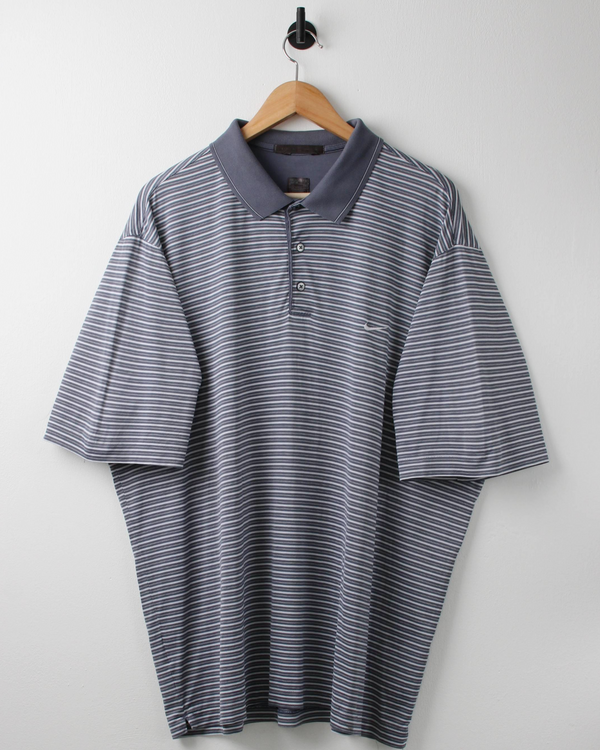 00s Nike Tiger Woods Grey & White Striped Polo (XXL)