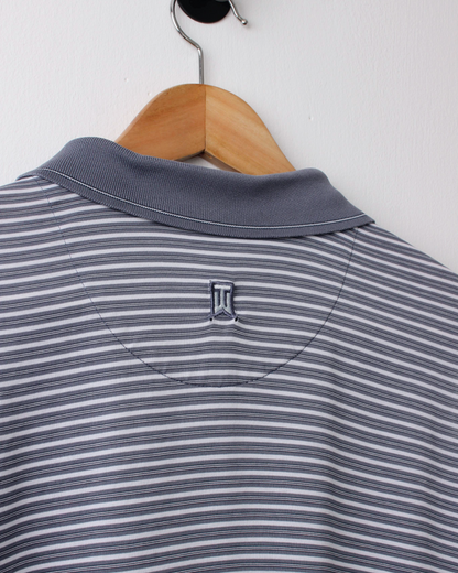00s Nike Tiger Woods Grey & White Striped Polo (XXL)