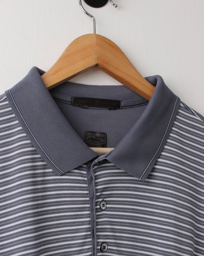 00s Nike Tiger Woods Grey & White Striped Polo (XXL)