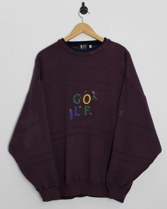 90s LXIV “GOLF” Embroidered Plum Crewneck Knit (XL)