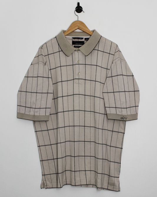 00s Greg Norman Beige Grid-Pattern Polo-Shirt (XL)